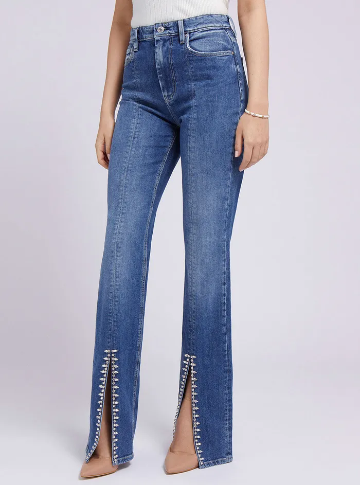 Women Denim GUESS Eco Highrise 80s Straight Split Denim Jeans In Enlinghtment Wash