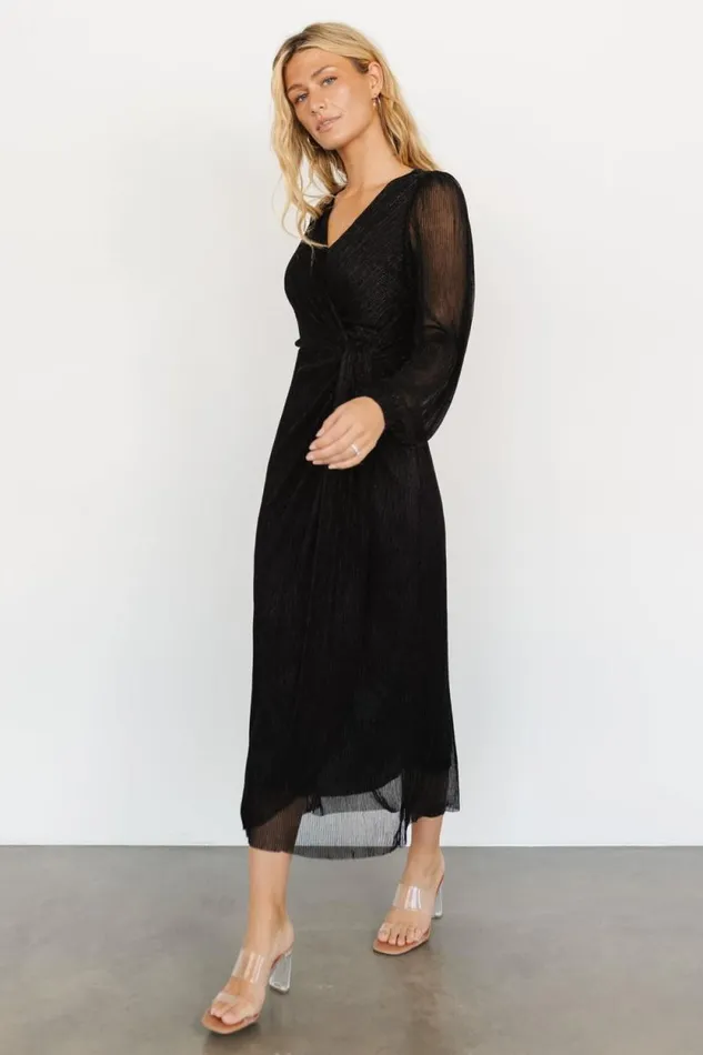 Women Devlyn Pleated Dress Black Shimmer Baltic Born Midi Dresses