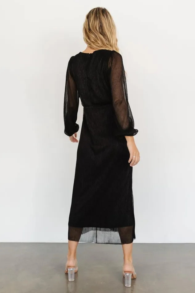 Women Devlyn Pleated Dress Black Shimmer Baltic Born Midi Dresses