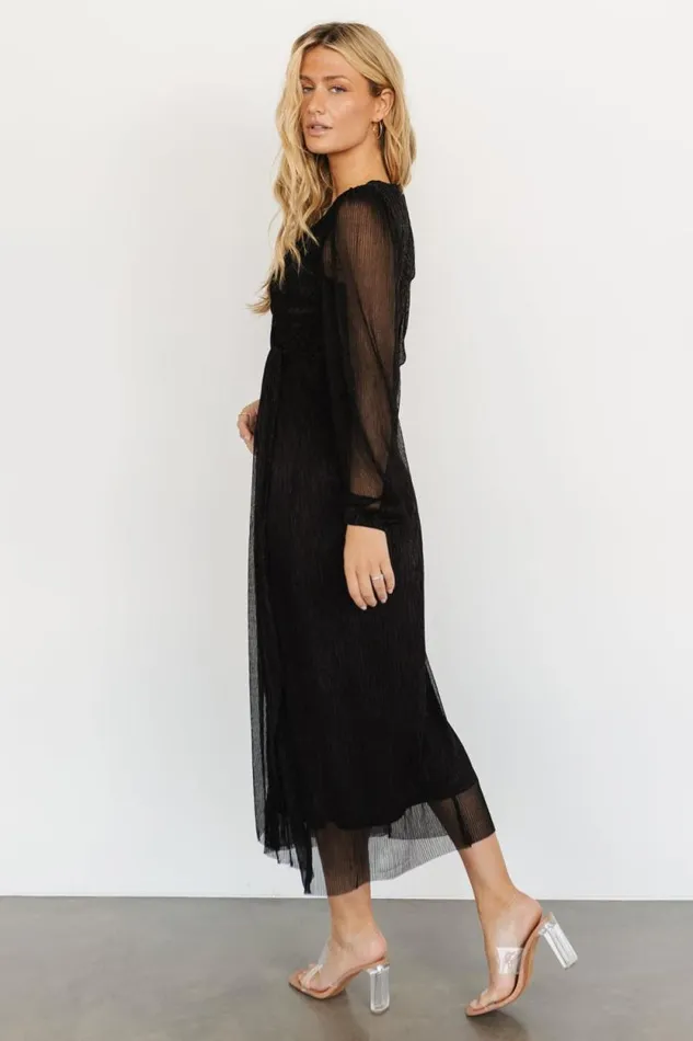 Women Devlyn Pleated Dress Black Shimmer Baltic Born Midi Dresses