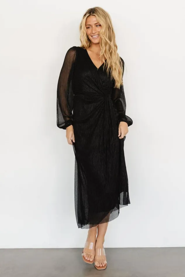 Women Devlyn Pleated Dress Black Shimmer Baltic Born Midi Dresses