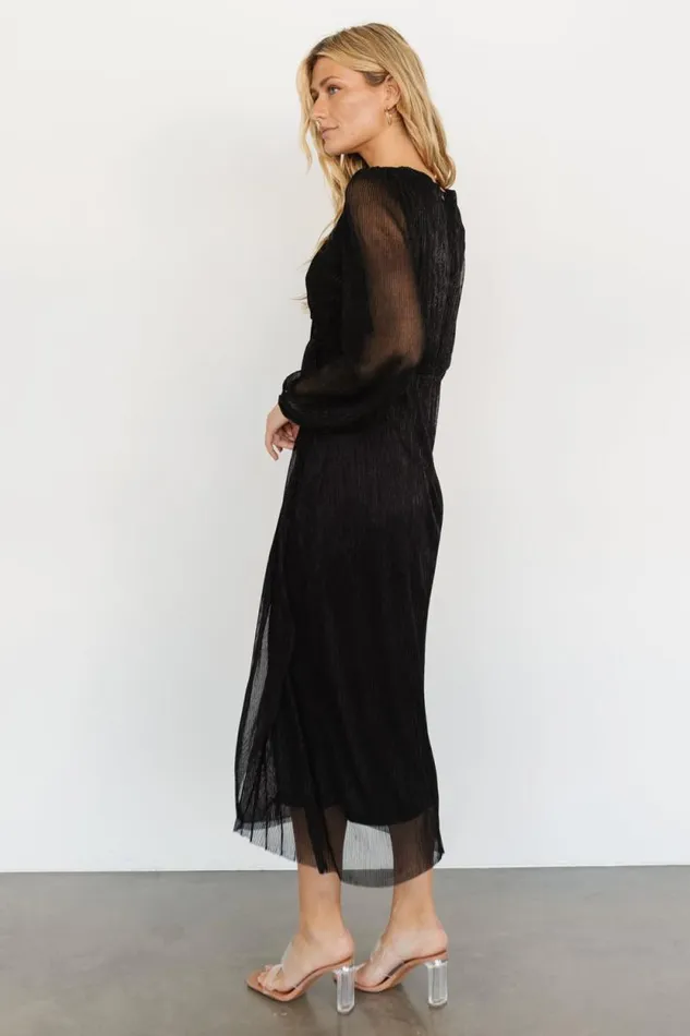 Women Devlyn Pleated Dress Black Shimmer Baltic Born Midi Dresses