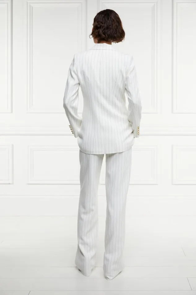 Women Double Breasted Blazer Oyster Linen Pinstripe Holland Cooper Tailoring