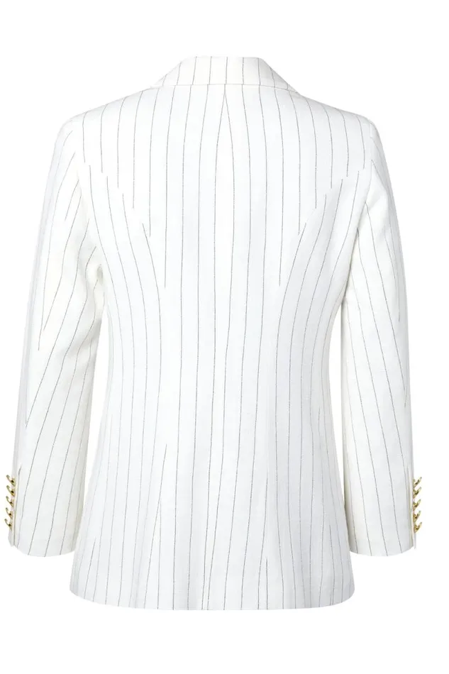 Women Double Breasted Blazer Oyster Linen Pinstripe Holland Cooper Tailoring