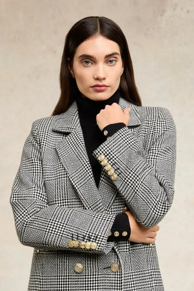 Women Double Breasted Coat Prince Of Wales Mono Holland Cooper Tailoring