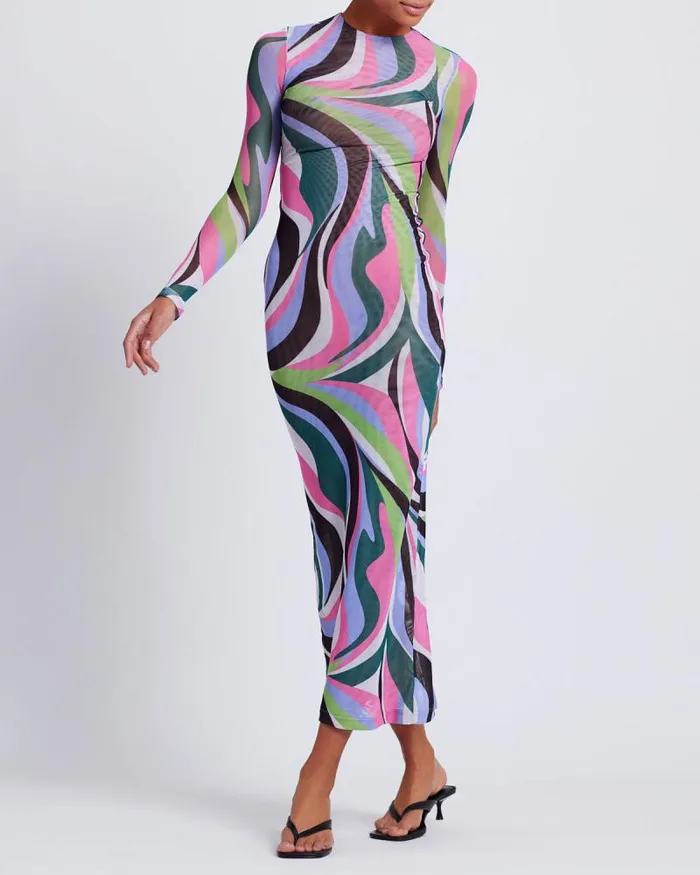 Women Dresses and Jumpsuits PatBO DELOS PRINTED TULLE MAXI DRESS FINAL SALE Black Multi