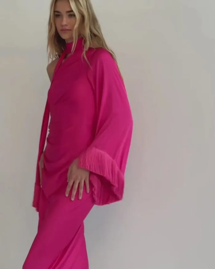 Women Dresses and Jumpsuits PatBO FRINGE TRIM OSCAR DRESS FINAL SALE Hot Pink
