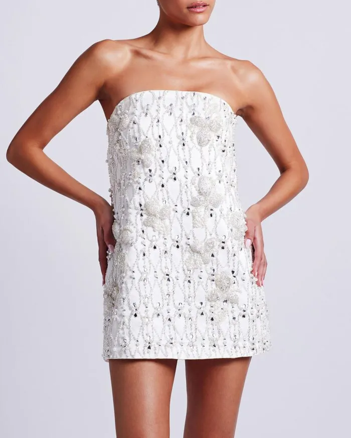 Women Dresses and Jumpsuits PatBO HandBeaded Satin Mini Dress FINAL SALE White