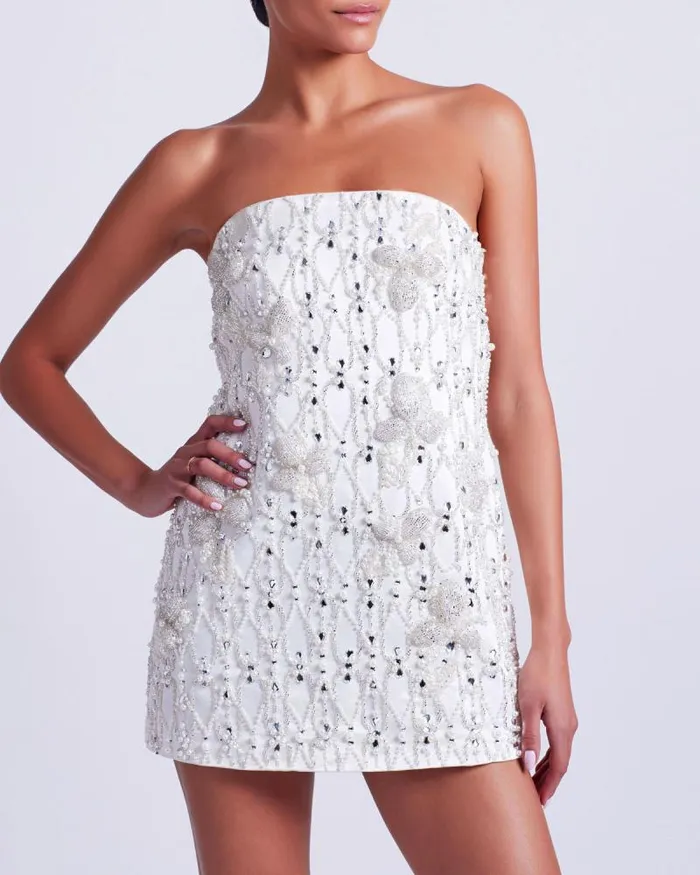 Women Dresses and Jumpsuits PatBO HandBeaded Satin Mini Dress FINAL SALE White
