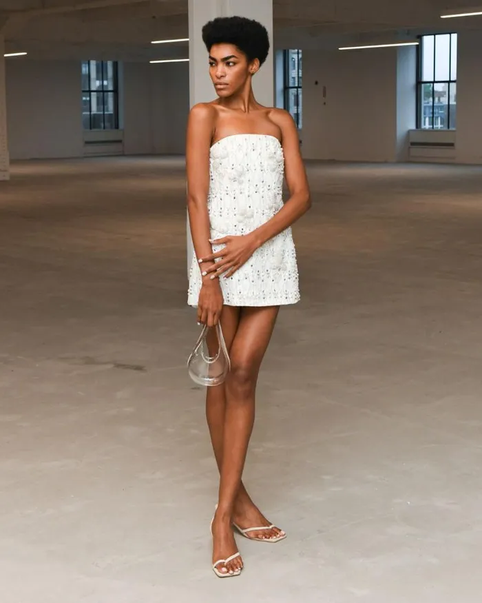 Women Dresses and Jumpsuits PatBO HandBeaded Satin Mini Dress FINAL SALE White