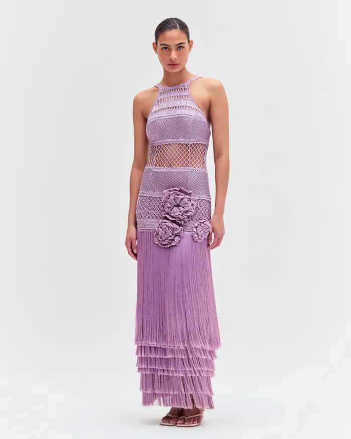 Women Dresses and Jumpsuits PatBO Latticework Fringe Maxi Dress FINAL SALE Lilac
