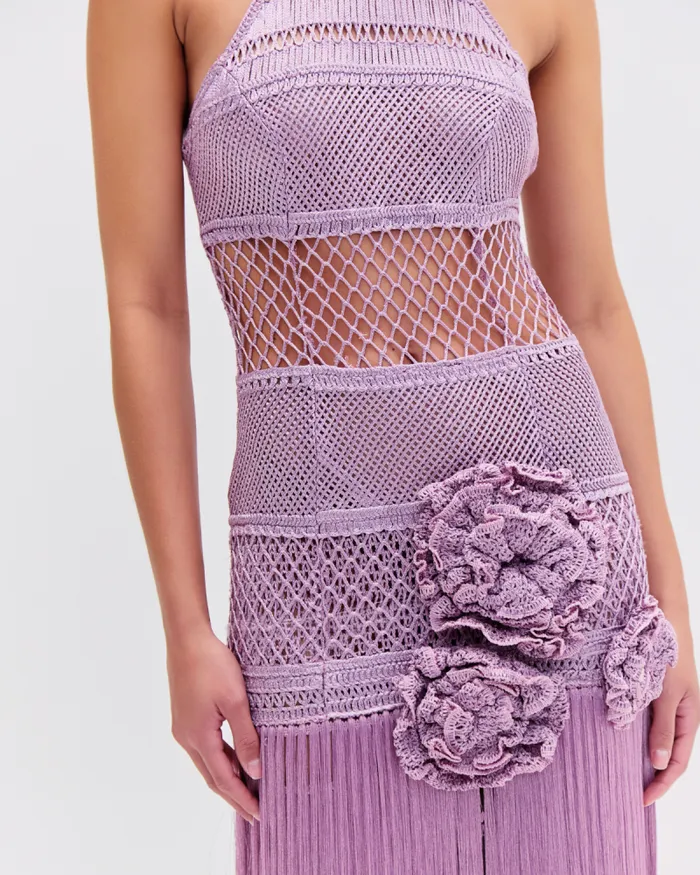 Women Dresses and Jumpsuits PatBO Latticework Fringe Maxi Dress FINAL SALE Lilac