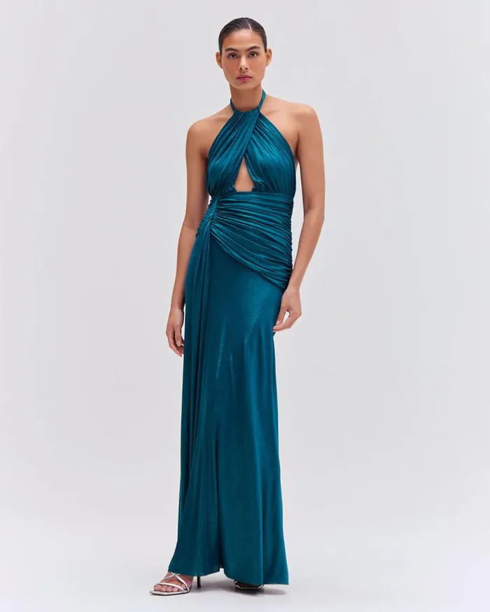 Women Dresses and Jumpsuits PatBO Metallic Jersey Halterneck Maxi Dress Emerald
