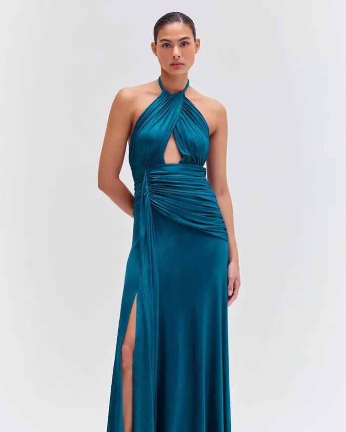 Women Dresses and Jumpsuits PatBO Metallic Jersey Halterneck Maxi Dress Emerald