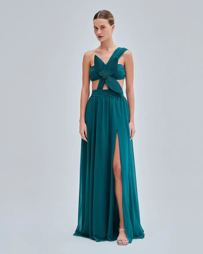 Women Dresses and Jumpsuits PatBO One Shoulder Cutout Flower Gown FINAL SALE Galapagos