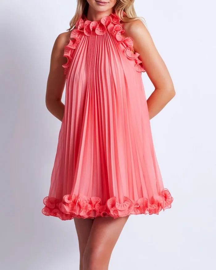 Women Dresses and Jumpsuits PatBO Pleated High Neck Mini Dress FINAL SALE Pche