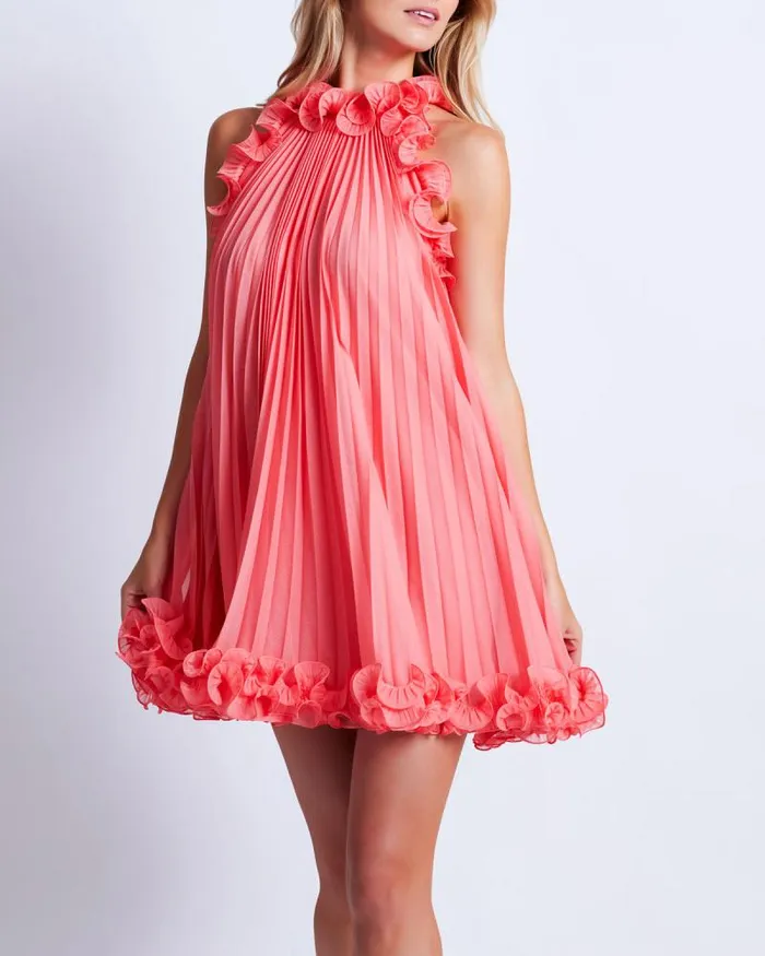 Women Dresses and Jumpsuits PatBO Pleated High Neck Mini Dress FINAL SALE Pche