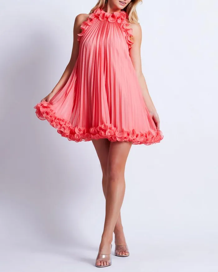 Women Dresses and Jumpsuits PatBO Pleated High Neck Mini Dress FINAL SALE Pche