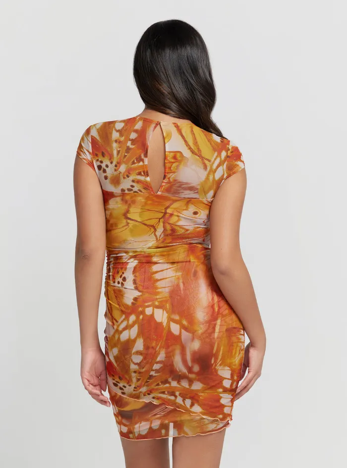 Women Dresses GUESS Eco Orange Butterfly Print Aida Mini Dress