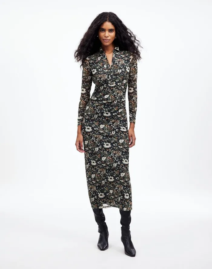 Women Dresses Madewell LongSleeve Polo Midi Dress In Floral Mossy Umber