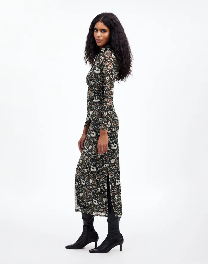 Women Dresses Madewell LongSleeve Polo Midi Dress In Floral Mossy Umber