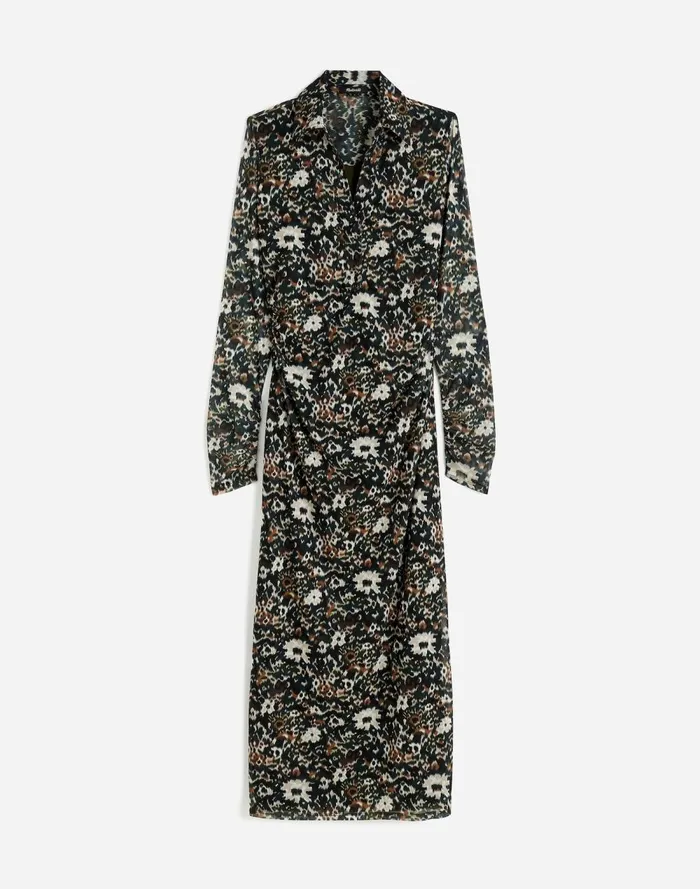 Women Dresses Madewell LongSleeve Polo Midi Dress In Floral Mossy Umber
