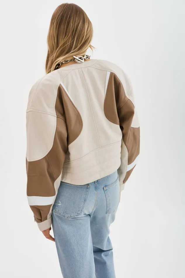Women DUSTIN Leather Racer Jacket Bonewinter Whitemocha LAMARQUE Leather Jackets