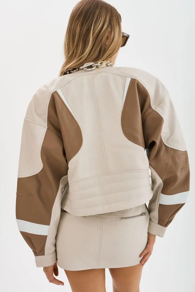 Women DUSTIN Leather Racer Jacket Bonewinter Whitemocha LAMARQUE Leather Jackets