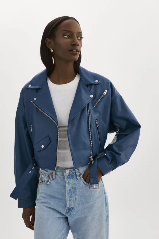 Women DYLAN 80039s Leather Biker Jacket Midnight Blue LAMARQUE Leather Jackets Women DYLAN 80039s Leather Biker Jacket Midnight Blue LAMARQUE Leather Jackets