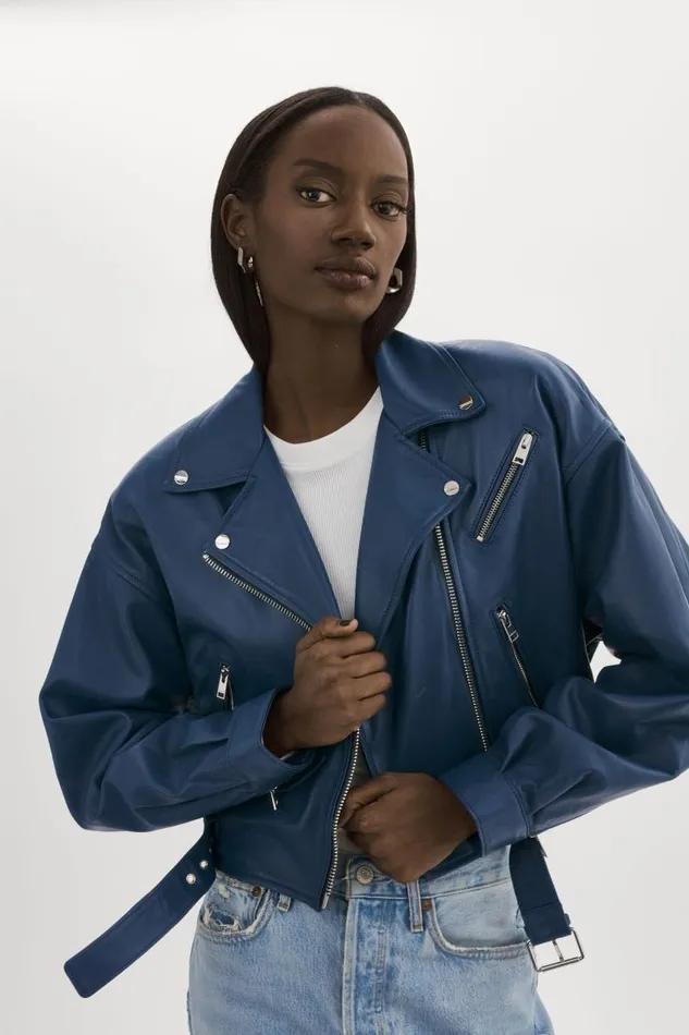 Women DYLAN 80039s Leather Biker Jacket Midnight Blue LAMARQUE Leather Jackets Women DYLAN 80039s Leather Biker Jacket Midnight Blue LAMARQUE Leather Jackets