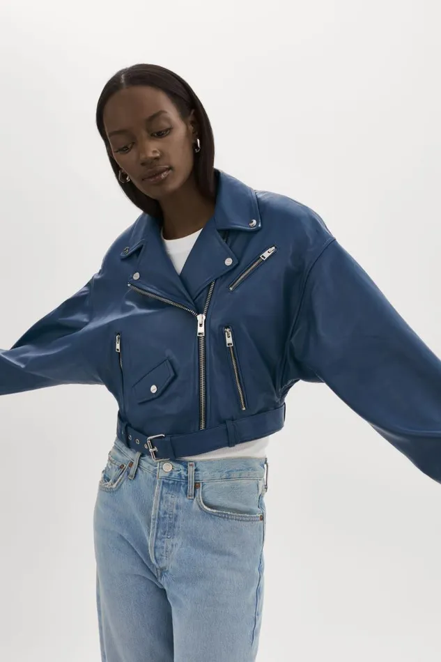 Women DYLAN 80039s Leather Biker Jacket Midnight Blue LAMARQUE Leather Jackets Women DYLAN 80039s Leather Biker Jacket Midnight Blue LAMARQUE Leather Jackets