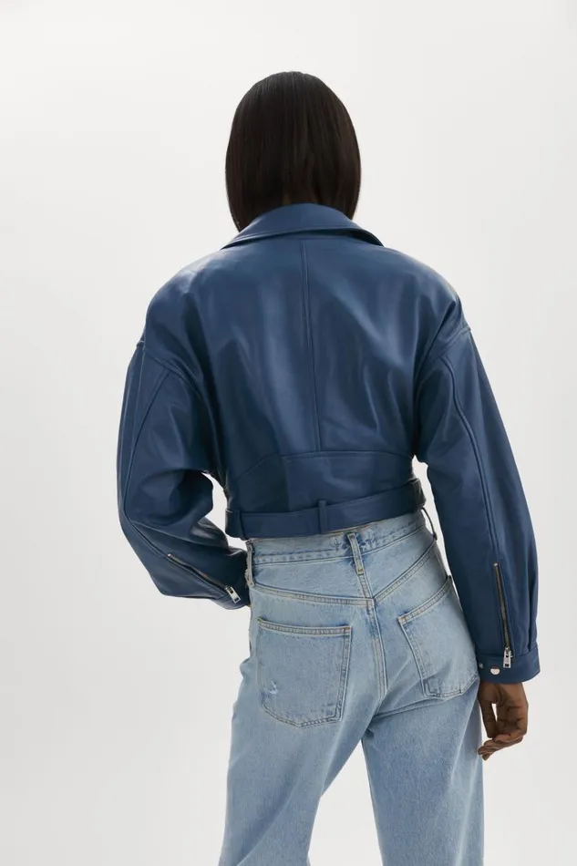 Women DYLAN 80039s Leather Biker Jacket Midnight Blue LAMARQUE Leather Jackets Women DYLAN 80039s Leather Biker Jacket Midnight Blue LAMARQUE Leather Jackets