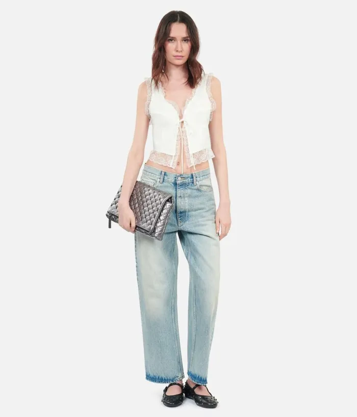 Women Ecru Sleeveless Top With Lace THE KOOPLES Blouses and Shirts