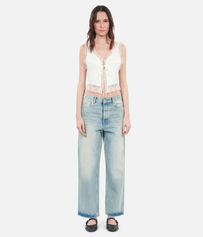 Women Ecru Sleeveless Top With Lace THE KOOPLES Blouses and Shirts