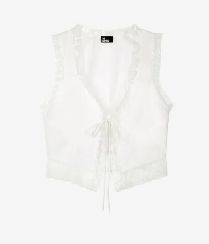 Women Ecru Sleeveless Top With Lace THE KOOPLES Blouses and Shirts
