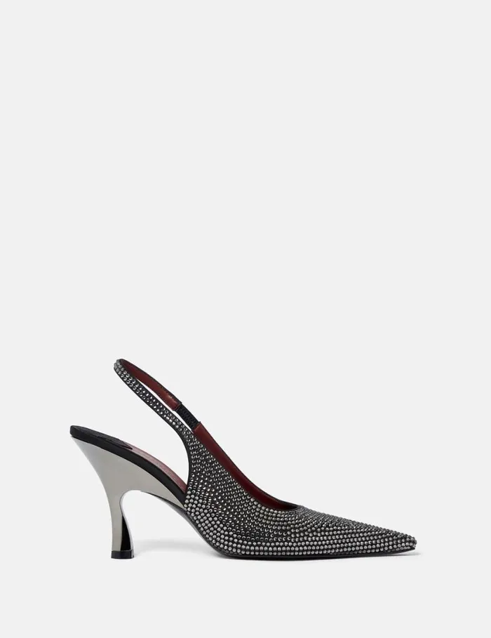 Women Elsa CrystalEmbellished Slingbacks Pitch Black Stella McCartney Heels