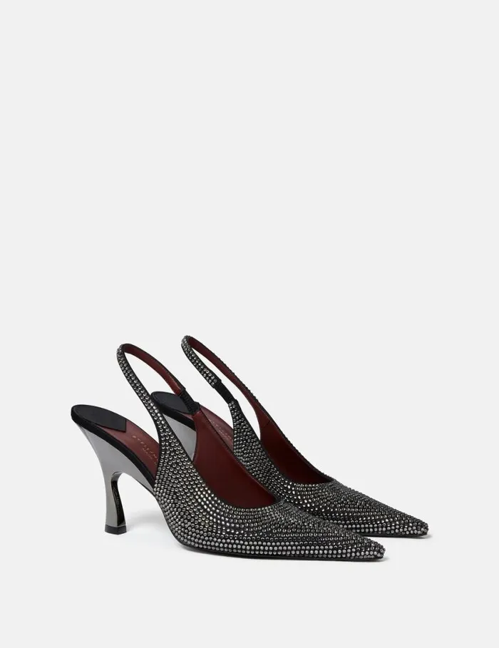 Women Elsa CrystalEmbellished Slingbacks Pitch Black Stella McCartney Heels