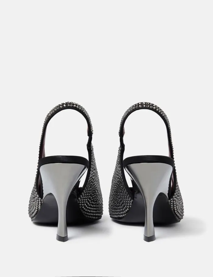 Women Elsa CrystalEmbellished Slingbacks Pitch Black Stella McCartney Heels