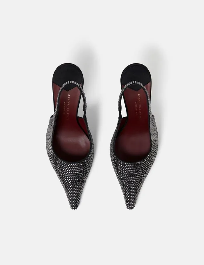 Women Elsa CrystalEmbellished Slingbacks Pitch Black Stella McCartney Heels