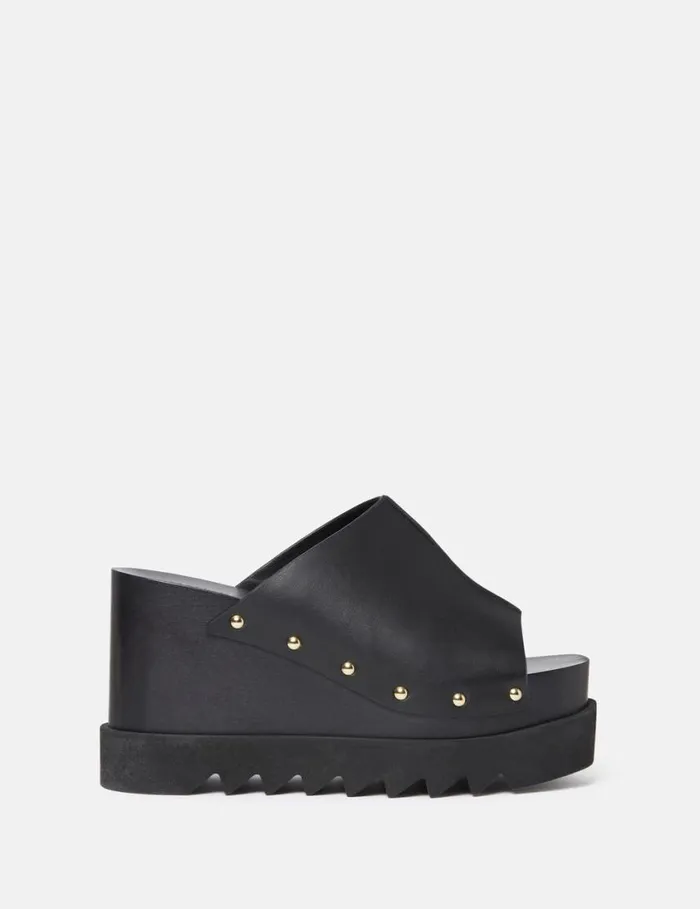 Women Elyse Studded Slide Wedge Sandals Black Stella McCartney Wedges