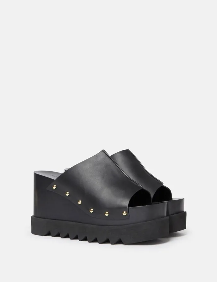 Women Elyse Studded Slide Wedge Sandals Black Stella McCartney Wedges Women Elyse Studded Slide Wedge Sandals Black Stella McCartney Wedges