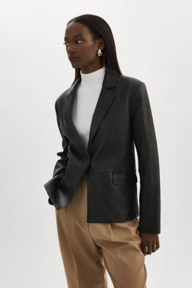 Women ELZA Leather Blazer Black LAMARQUE Blazers