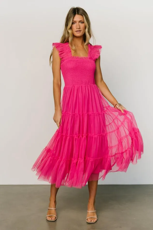 Women Emma Smocked Tulle Dress Hot Pink Baltic Born Tulle Styles