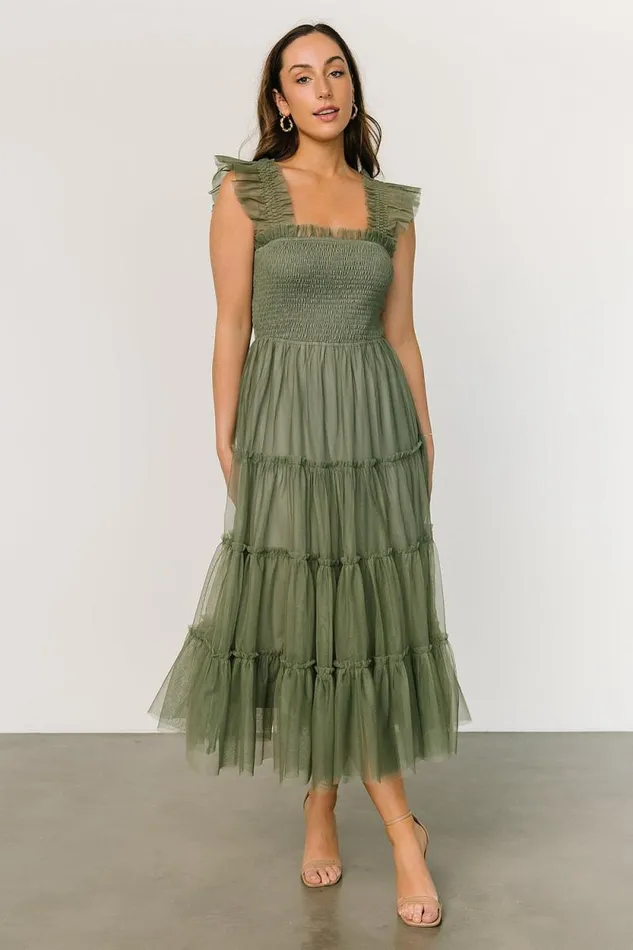 Women Emma Smocked Tulle Dress Sage Baltic Born Tulle Styles