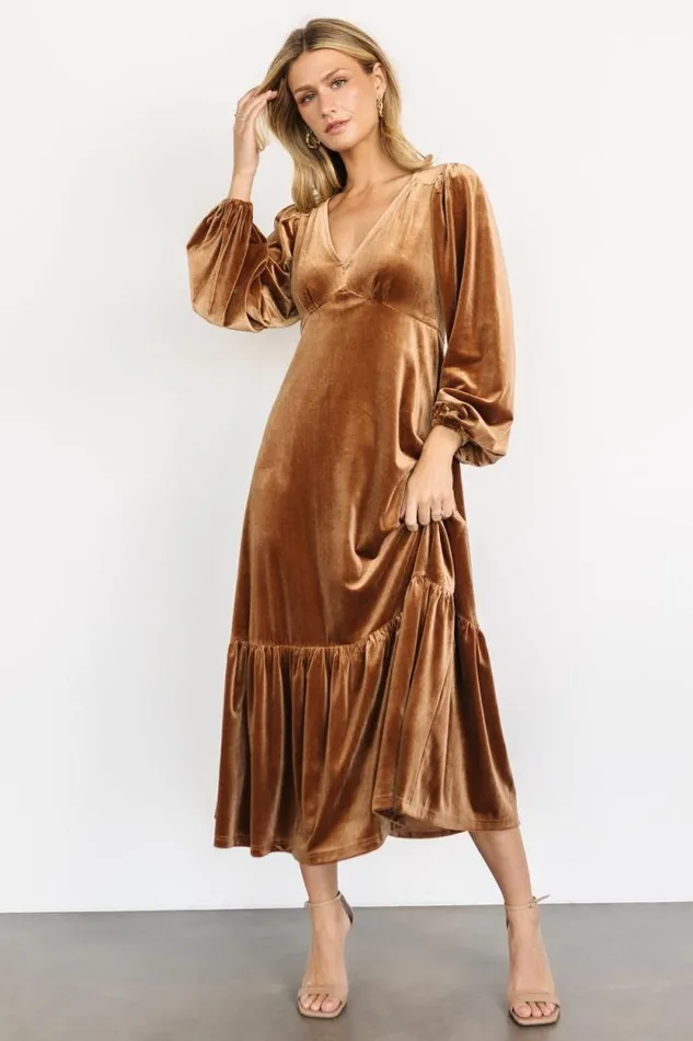 Women Erika Velvet Maxi Dress Caramel Baltic Born Maxi Dresses