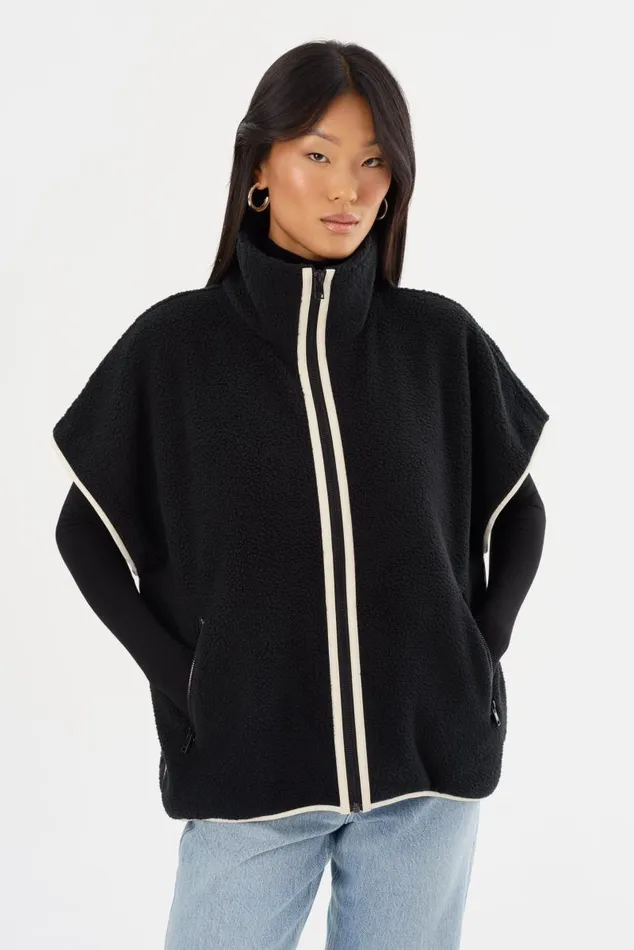 Women EUDORA Polar Fleece Vest Blackivory LAMARQUE Tops