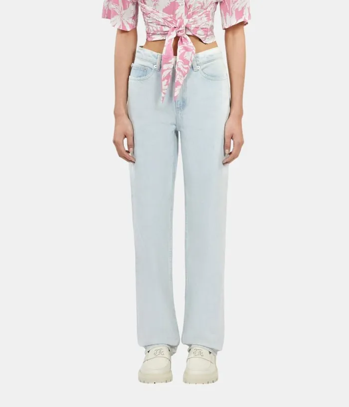 Women Faded Light Blue Straight Jeans THE KOOPLES Jeans and Pants