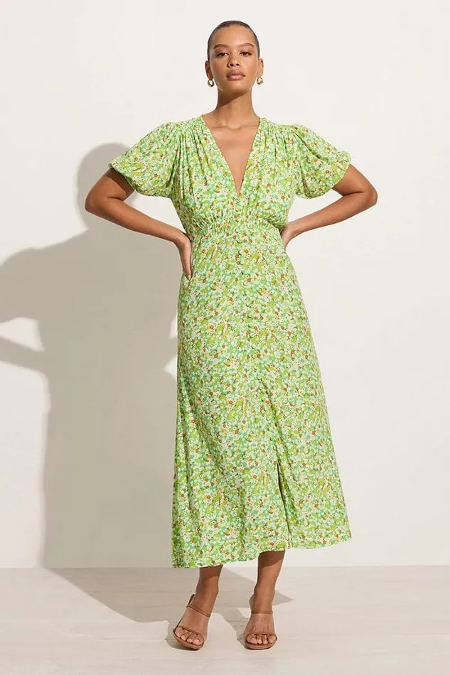 Women Faithfull The Brand Dresses Bellavista Midi Dress Lou Floral Print Green 8211 Final Sale