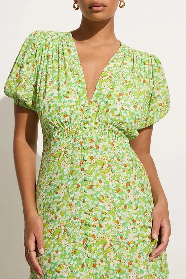 Women Faithfull The Brand Dresses Bellavista Midi Dress Lou Floral Print Green 8211 Final Sale