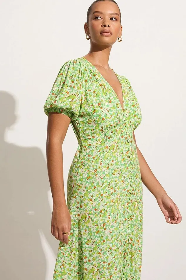 Women Faithfull The Brand Dresses Bellavista Midi Dress Lou Floral Print Green 8211 Final Sale